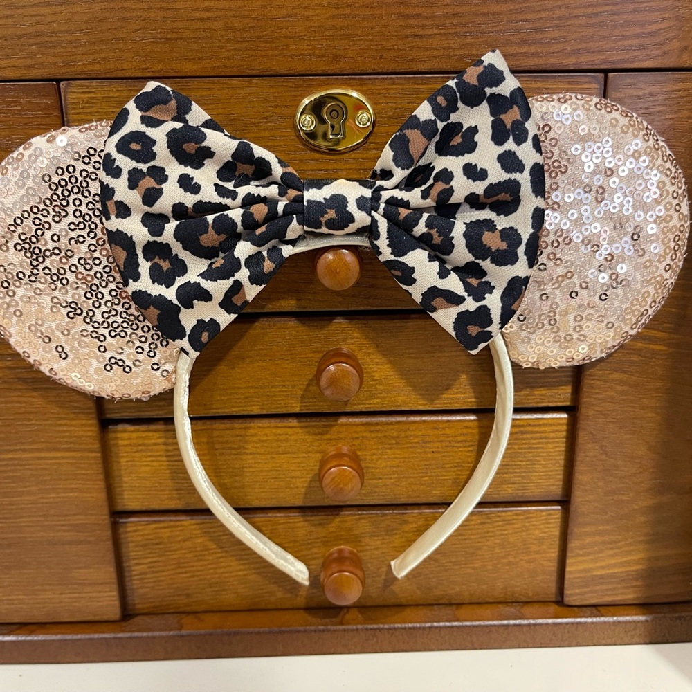 Leopard Print Bow Disney Headband Mickey Ears